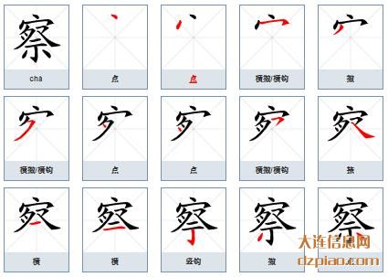 察的笔顺,诠释察的笔画,解说察的部首