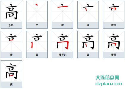 高的笔顺,详解高的笔画,概括高的部首