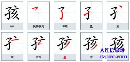 孩组词,讨论孩的笔顺动画,知晓孩怎么组词