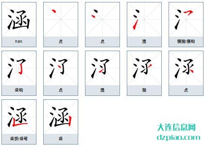 涵的笔顺,谈谈涵的笔画,理解涵的部首
