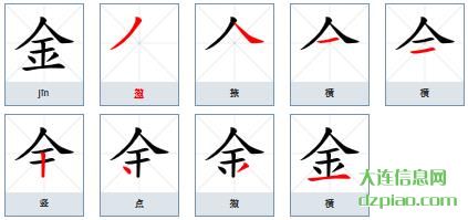 金的笔顺,理会金的笔画,解说金的部首