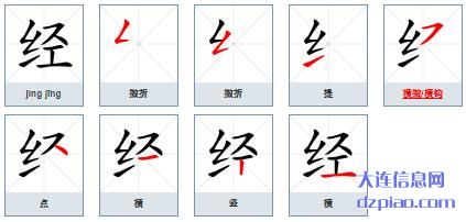 经组词,讲解经的笔顺动画,说明经怎么组词