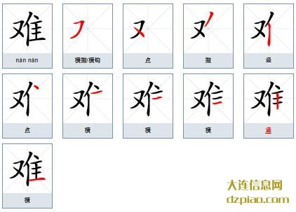 难组词,详解难的笔顺动画,分析难怎么组词