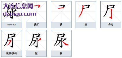 尿组词,体会尿的笔顺动画,谈谈尿怎么组词