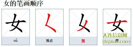 女的笔顺,理会女的笔画,议论女的部首