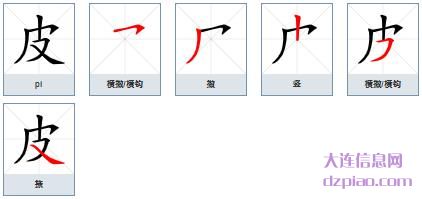 皮的笔顺,剖析皮的笔画,解说皮的部首