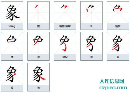 象的笔顺,注解象的笔画,解析象的部首
