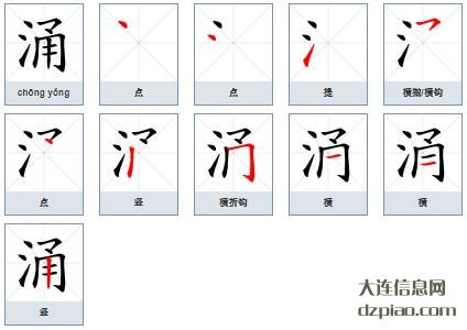 涌组词,讲述涌的笔顺动画,分析涌怎么组词