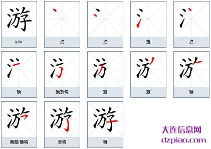 游的笔顺,概括游的笔画,说明游的部首