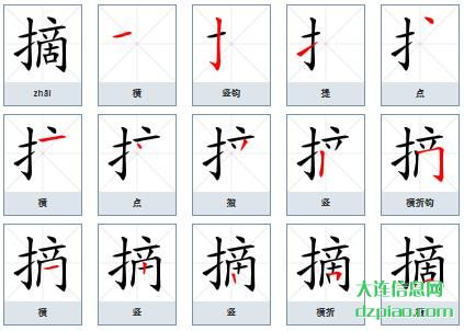 摘组词,议论摘的笔顺动画,总结摘怎么组词