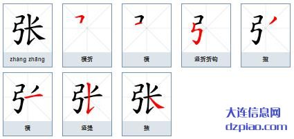 张的笔顺,概括张的笔画,介绍张的部首